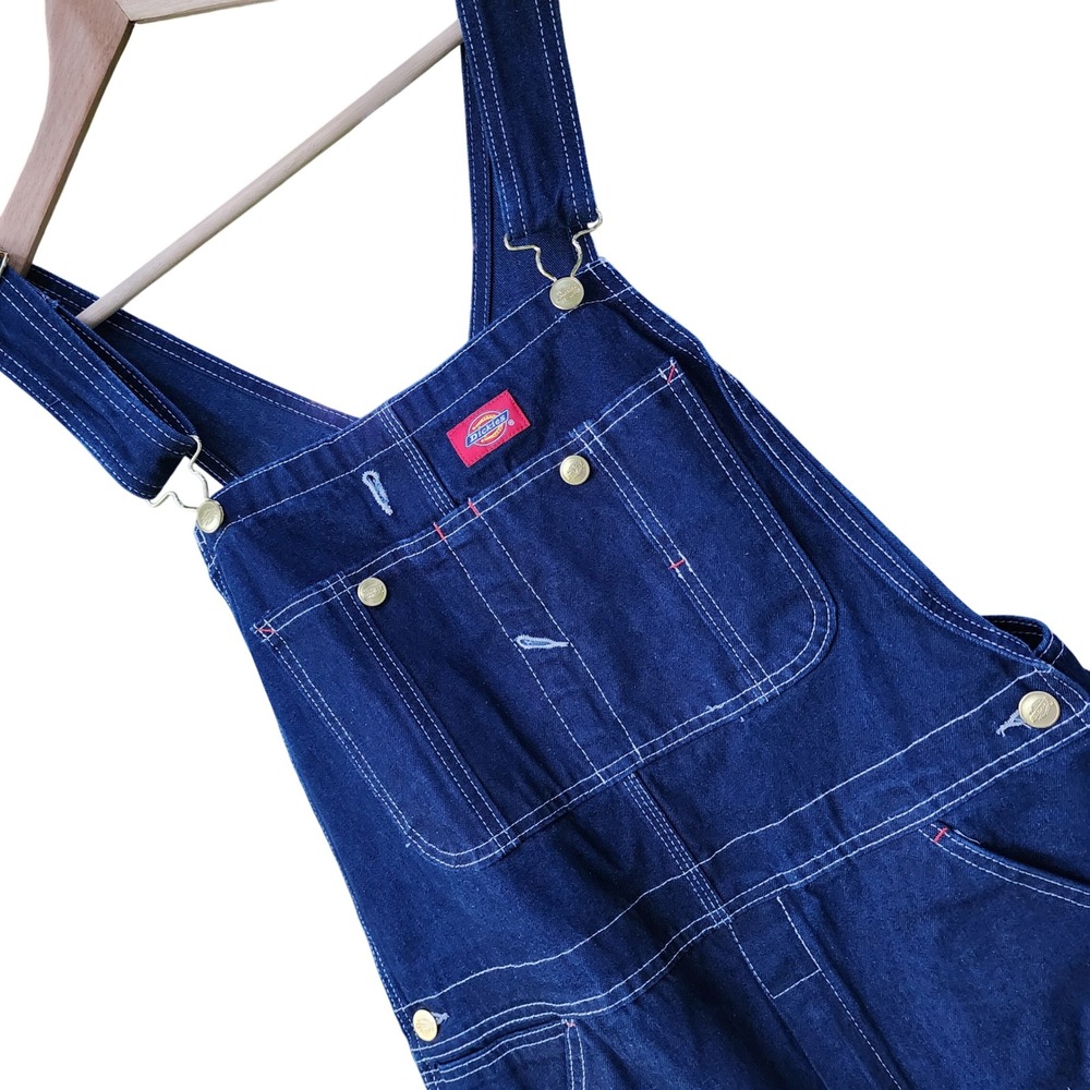 Dickies Bib Overalls Mens 34x34 Dark Blue Denim Carpenter Workwear 100% Cotton